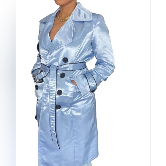 *NWT Wilson Leather trim synthetic silk/Polyester Trench Coat - Picture 8 of 8